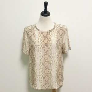 Equipment Femme Silk Snakeskin Pattern Beige Tan Taupe Cream Short Sleeve Blouse